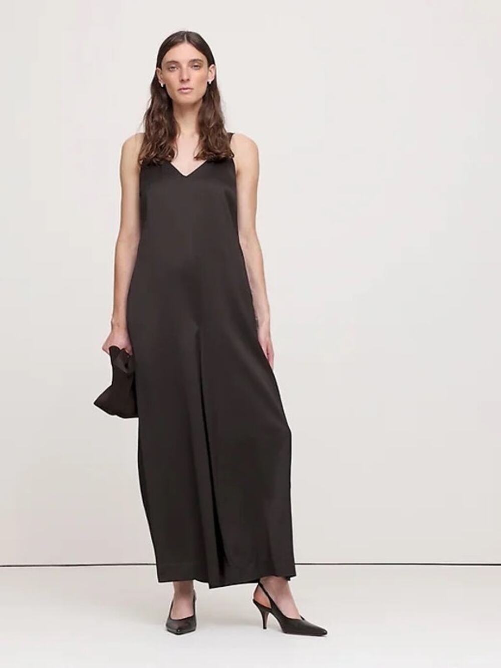 NWT Banana Republic Brown Italian Satin Wide Leg Jumpsuit Sz XS
